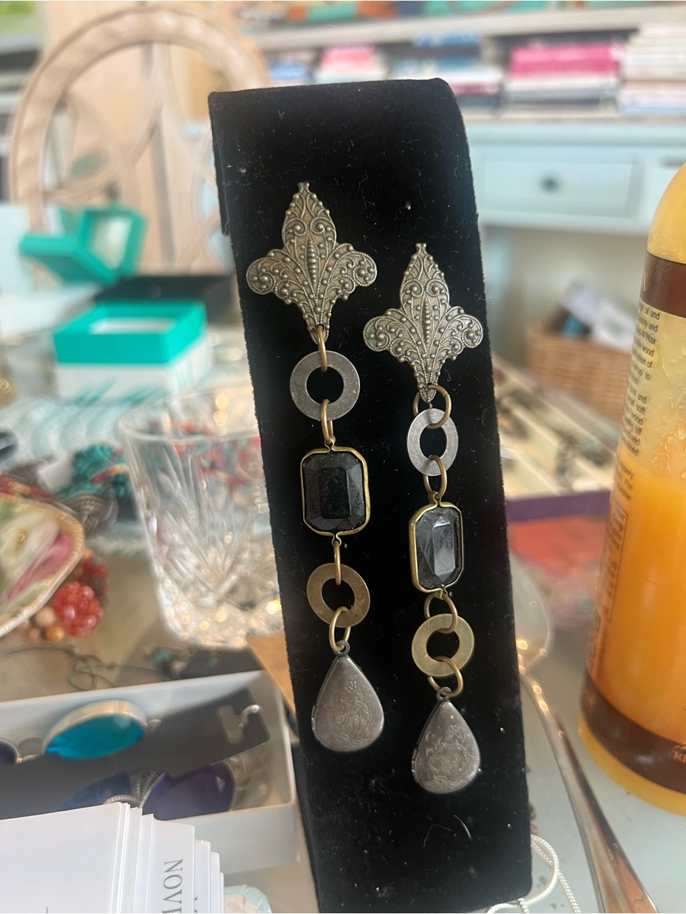 Vintage Silver and Black Filigree Drop Earrings lockets